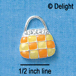 C2455 - Checkered Purse - Yellow and Orange - Silver Charm (6 charms per package)