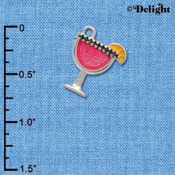 C2488+ - 3-D Hot Pink Tropical Drink Charm - Silver Charm (6 charms per package)