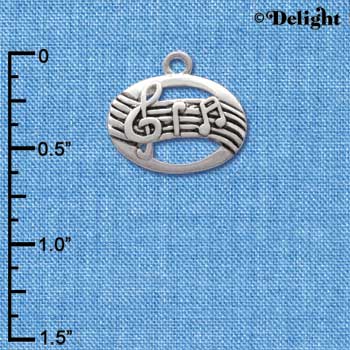 C2516 - Oval with Music Notes - Silver Charm (6 charms per package)