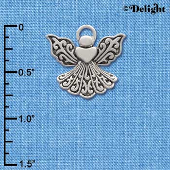 C2520 - Silver Angel with Heart - Silver Charm (6 charms per package)