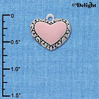 C2552 - Fancy Heart - Pink - Fancy Border - Silver Charm ( 6 charms per package )