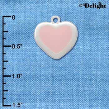 C2553 - Fancy Heart - Pink - Smooth Border - Silver Charm ( 6 charms per package )