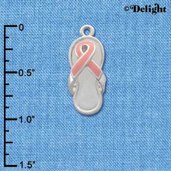 C2558 - Pink Ribbon Flip Flop - Silver Charm ( 6 charms per package )