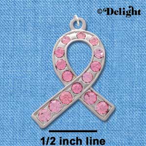 C2563 ctlf - Large Ribbon with Light Pink Swarovski Crystals - Silver Charm (2 per package)