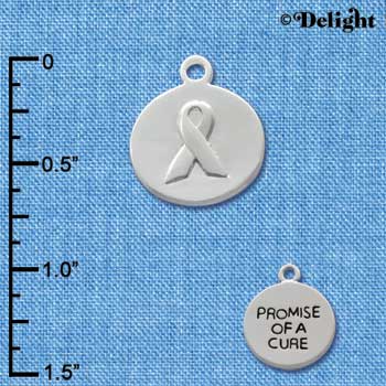 C2566+ - Promise of a Cure Circle with Ribbon on back - Silver Charm (3-D) ( 6 charms per package )