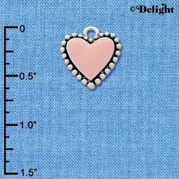 C2568 - Fancy Heart - Pink - Beaded Border - Silver Charm ( 6 charms per package )