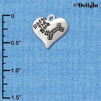 C2577 - Bad to the Bone Heart - Antiqued - Silver Charm ( 6 charms per package )