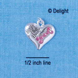 C2580 - Bad to the Bone Heart - Hot Pink Swarovski Crystals - Silver Charm (2 per package)