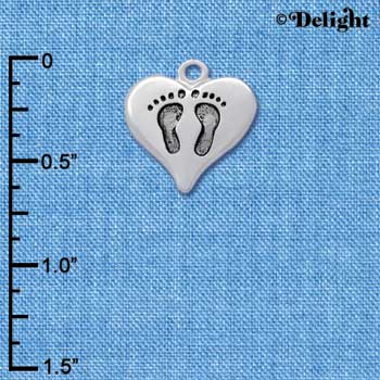 C2584 - Heart with Baby Feet - Silver Charm ( 6 charms per package )