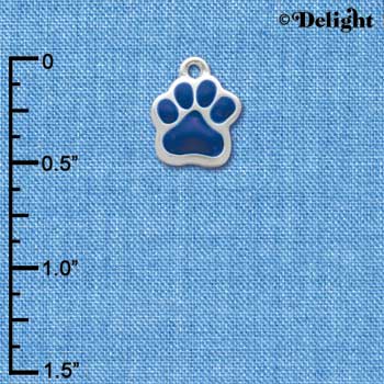 C2590 - Paw - Royal Blue - Mini - Silver Charm ( 6 charms per package )