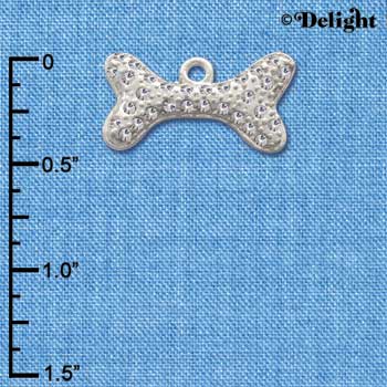 C2591 ctlf - Large Clear Swarovski Crystal Dog Bone - Silver Charm (2 per package)