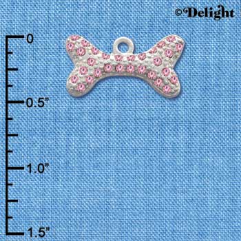 C2592 ctlf - Large Light Pink Swarovski Crystal Dog Bone - Silver Charm (2 per package)