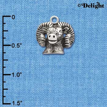 C2596+ - Ram Head - Silver Charm (3-D) ( 6 charms per package )