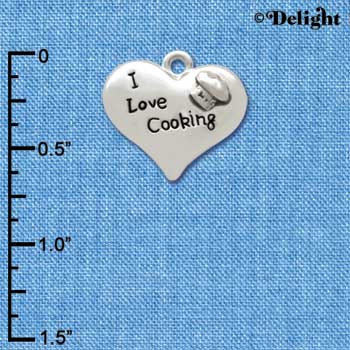 C2603 - I love Cooking Heart with Chef Hat - Silver Charm ( 6 charms per package )