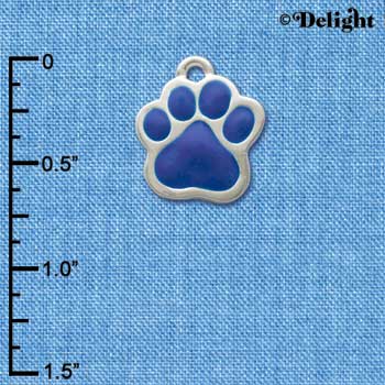 C2608 - Paw - Royal Blue - Large - Silver Charm ( 6 charms per package )