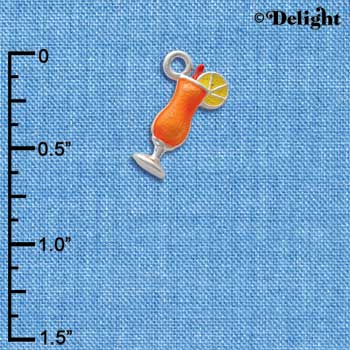 C2617+ - 3-D Orange Tropical Drink Charm - Silver Charm ( 6 charms per package )
