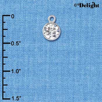 C2627 - CZ Round Pendant - Crystal - 6mm - Silver Charm (2 per package)