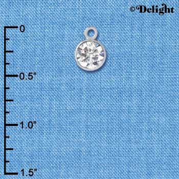 C2627 - CZ Round Pendant - Crystal - 6mm - Silver Charm (2 per package)