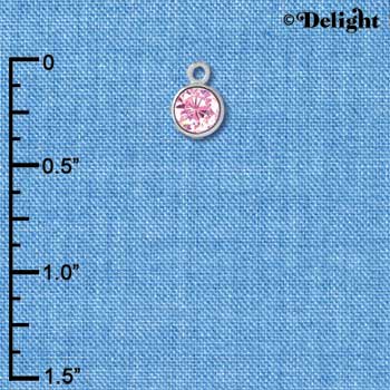 C2629 - CZ Round Pendant - Pink - 4mm - Silver Charm