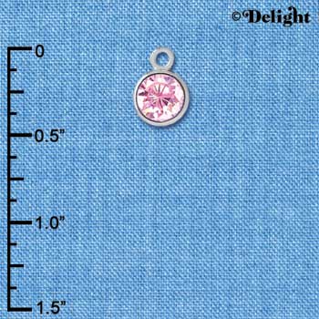 C2630 - CZ Round Pendant - Pink - 6mm - Silver Charm (2 per package)