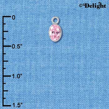 C2631 - CZ Oval Pendant - Pink - 4x6mm - Silver Charm