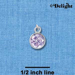 C2633 - CZ Round Pendant - Amethyst - 6mm - Silver Charm (2 per package)