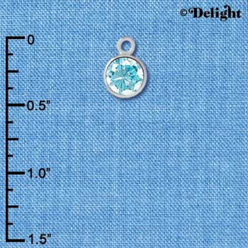 C2636 - CZ Round Pendant - Aqua - 6mm - Silver Charm (2 per package)