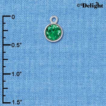 C2639 - CZ Round Pendant - Emerald - 6mm - Silver Charm (2 per package)