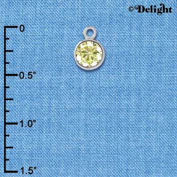 C2645 - CZ Round Pendant - Peridot - 6mm - Silver Charm (2 per package)