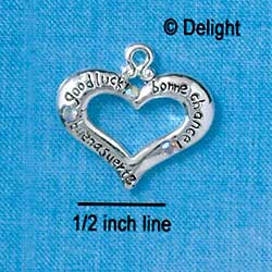 C2715 - Heart with 3 AB Crystals - Good Luck, Bonne Chance, Buena Suerte - Silver Charm