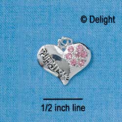 C2746 - Puppy Love Heart with Pink Stone Paw - Silver Charm