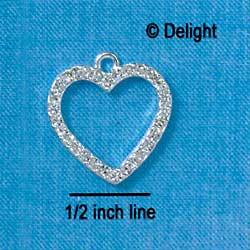 C2755 - Open heart with Clear Swarovski Crystal Border - Silver Charm (2 per package)