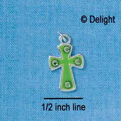 C2760 - Lime Green Cross with 4 Stones - Silver Charm