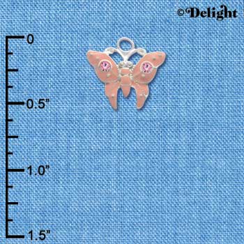 C2762 - Butterfly - Pink - 2 Pink Stones - Silver Charm