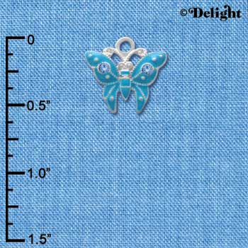 C2764 - Butterfly - Tropical Blue - 2 Stones - Silver Charm