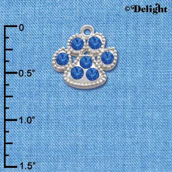 C2782 - Large Paw with Blue Stones - Silver Charm