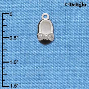 C2792+ - Black Enamel Baby Shoe Charm with Silver Bow - Silver Charm ( 6 charms per package )