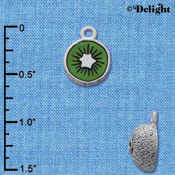 C2800+ - 3-D Green Enamel Kiwi - Silver Charm ( 6 charms per package )