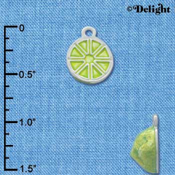 C2804+ - 3-D Green Enamel Lime - Silver Charm ( 6 charms per package )