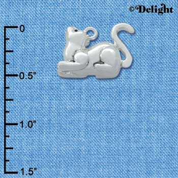 C2811+ - 3-D Crouched Cat - Silver Charm ( 6 charms per package )