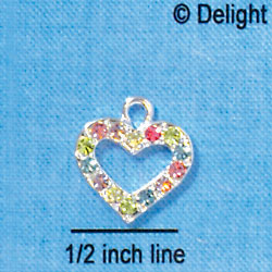 C2815 - Small Open Heart with Multi-colored Swarovski Crystals - Silver Charm (2 per package)