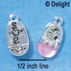 C2816+ - 3-D Silver Baby Shoe with Pink Toe - Silver Charm ( 6 charms per package )