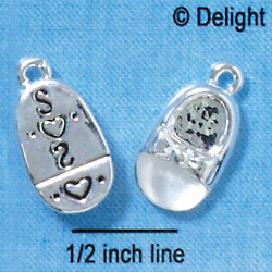 C2818+ - 3-D Silver Baby Shoe with Clear Frosted Toe - Silver Charm ( 6 charms per package )