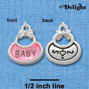 C2828+ - 2-Sided Pink Baby Bib - Silver Charm ( 6 charms per package )