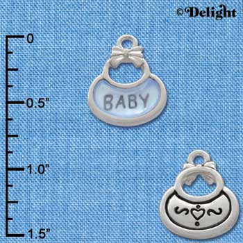 C2829+ - 2-Sided Blue Baby Bib - Silver Charm ( 6 charms per package )