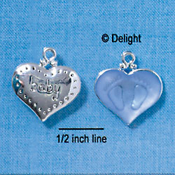 C2868+ - 2-Sided Blue Baby Feet Impression Heart - Silver Charm ( 6 charms per package )