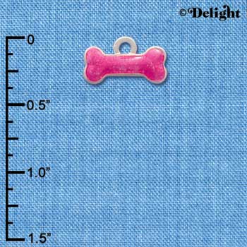 C2871 - Hot Pink Glitter Dog Bone - Silver Charm ( 6 charms per package )