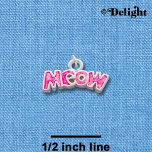 C2875 - Hot Pink Glitter Meow - Silver Charm ( 6 charms per package )