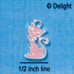C2879* - Light Pink Cat - Silver Charm ( 6 charms per package )