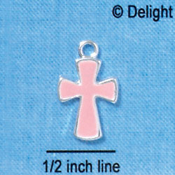 C2881+ - 2-Sided Light Pink Cross - Silver Charm ( 6 charms per package )